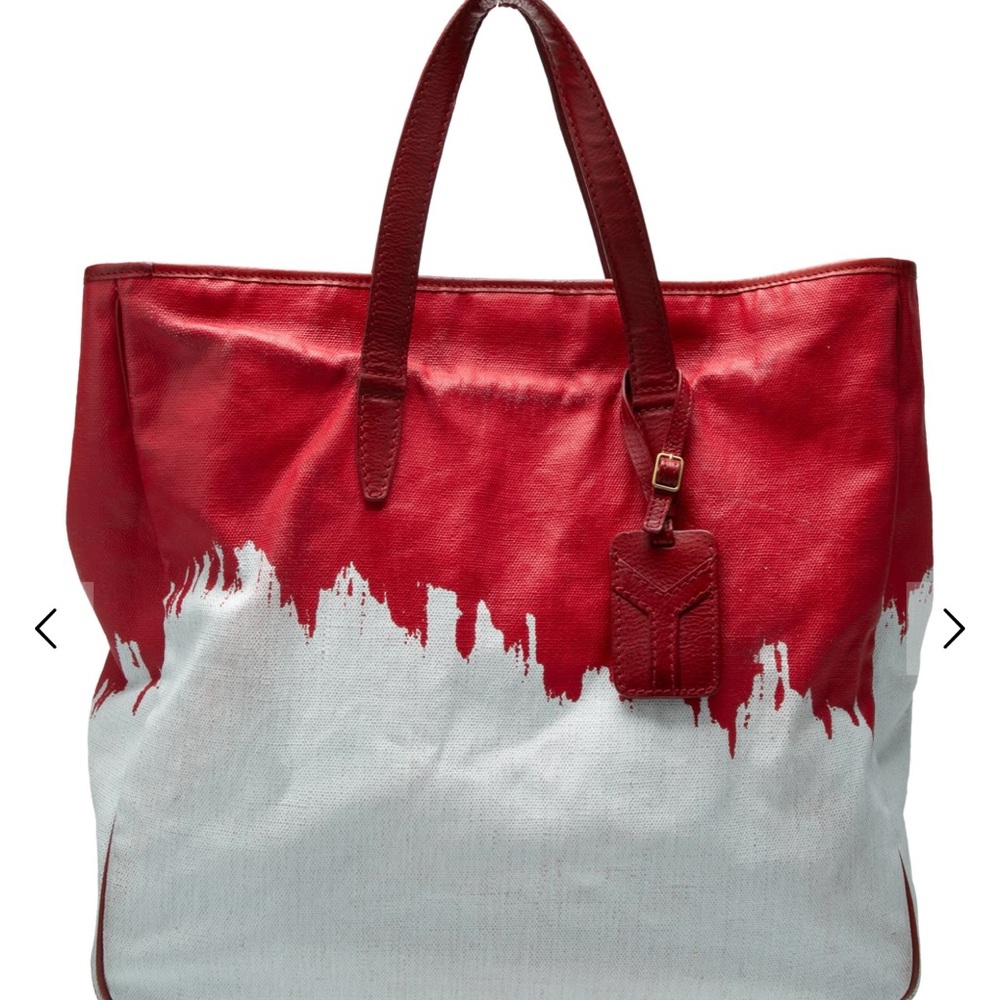 YSL Red Drip Rive Gauche Large Tote Bag
